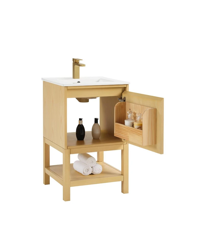 Sillysis 20" Solid Wood Bathroom Vanity with Sink & Door-Mounted Shelf, Modern Compact Pre-Assembled for Small Spaces-Sillysis