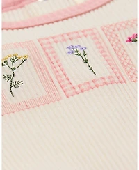 MeMoi Baby Girls Framed Florals Ribbed Cotton-Blend Embroidered Footie