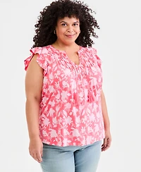 Style & Co Plus Emelia Flutter-Sleeve Tie-Neck Top, Macy's Exclusive