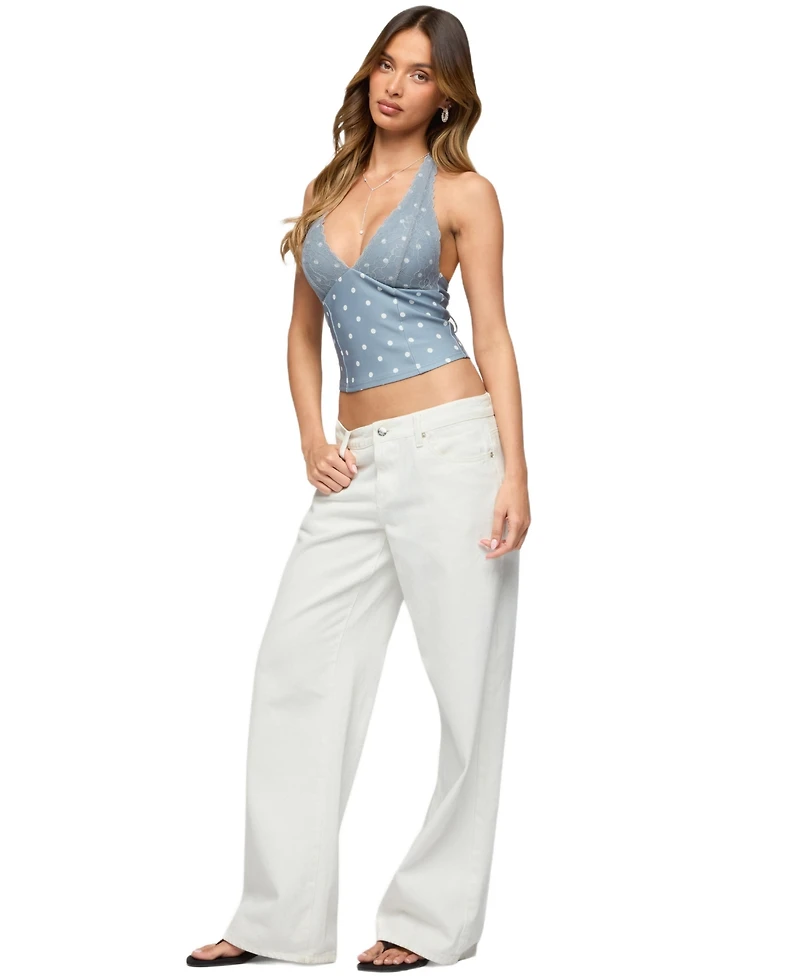 Edikted Women's Lacey Polka Dot Lace Up Halter Top