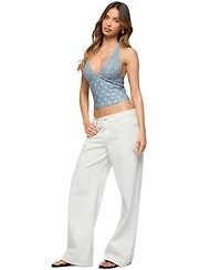 Edikted Women's Lacey Polka Dot Lace Up Halter Top