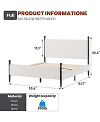 gaomon Size Bed Frame with Velvet Headboard, Upholstered Soft Corduroy Fabric Platform with Wooden Slats Support & Heavy Duty Feet
