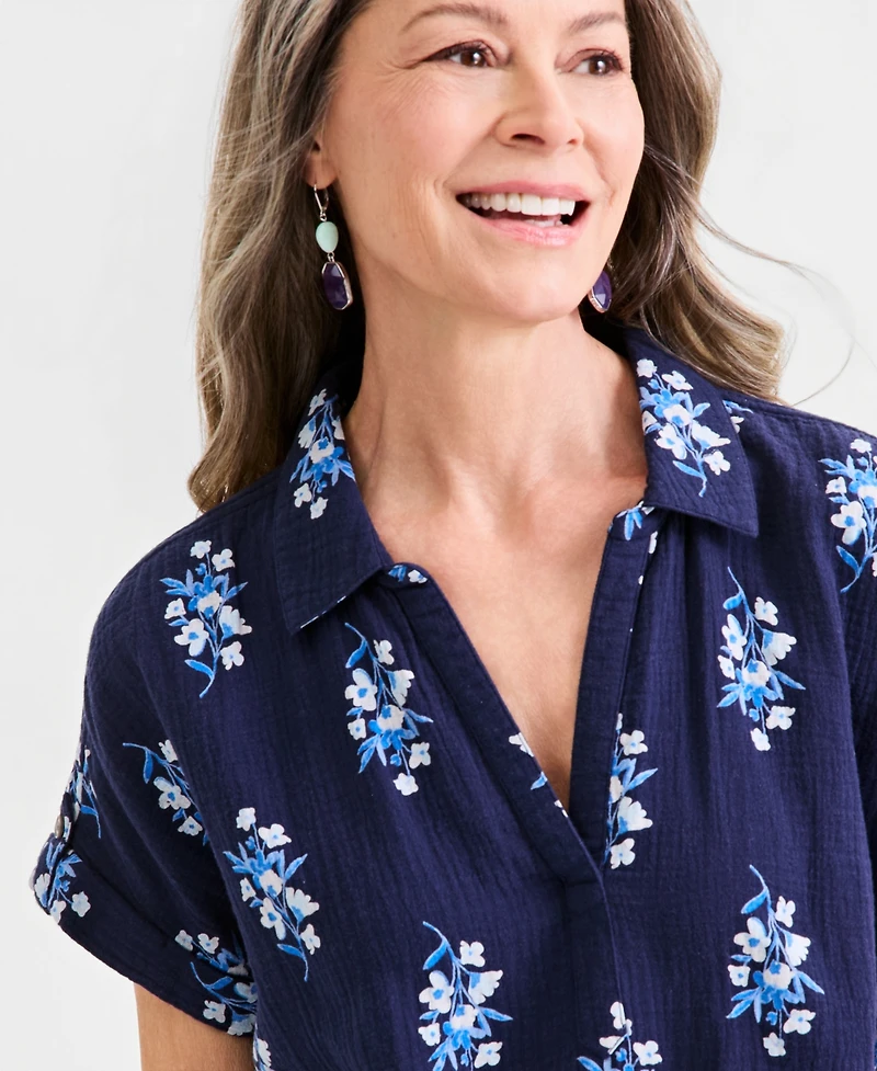 Style & Co Women's Cotton Gauze Collared Popover Top, Macy's Exclusive