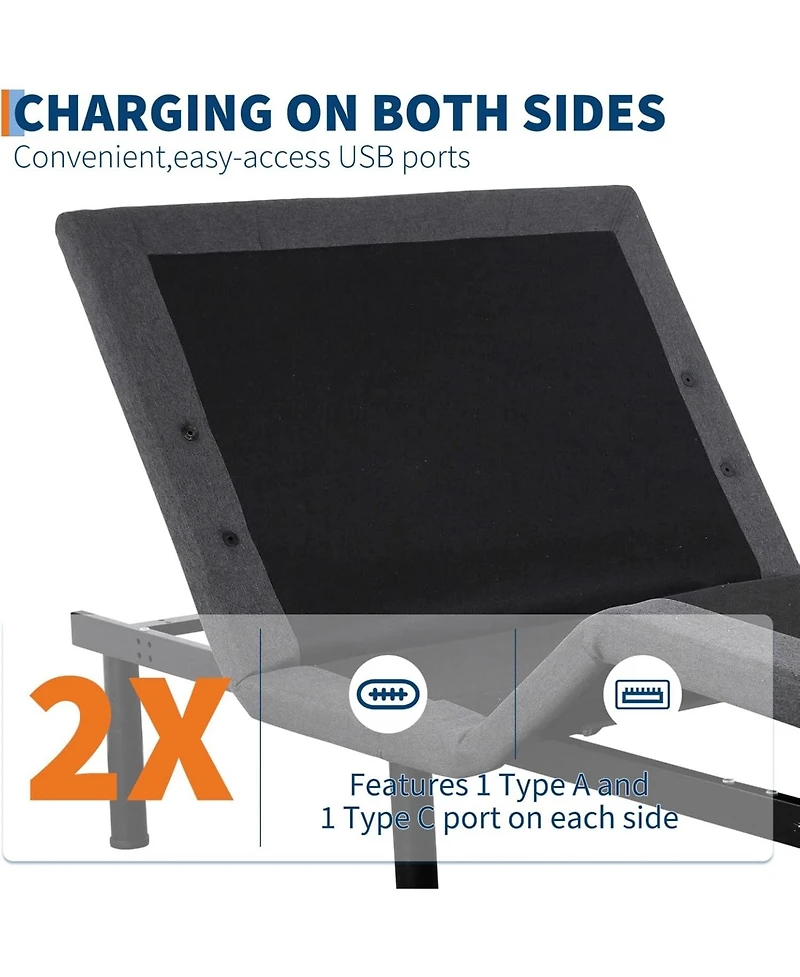 gaomon Twin Xl Adjustable Bed Frame, Ergonomic Electric Base with Wireless Remote and 2 Usb Ports, Head Foot Incline, Nightlight, Massager