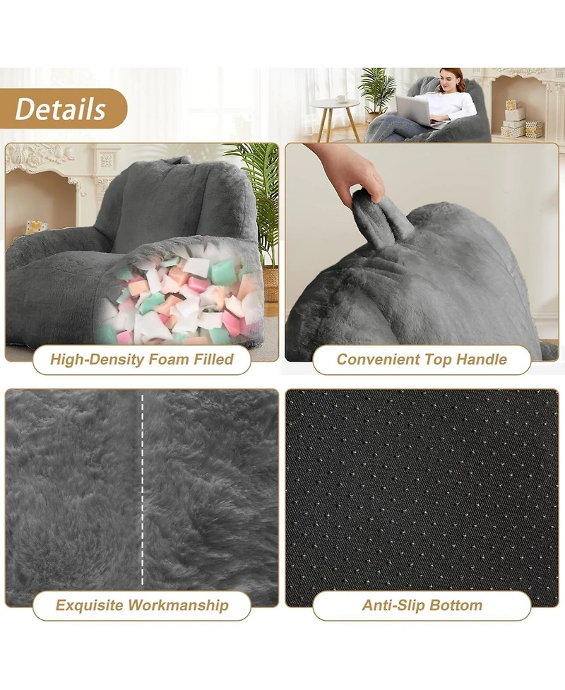 gaomon Giant Bean Bag Chair, Faux Fur Stuffed Bean Bag Couch with Filler, Bean Bag Chair for Adults, Big Lazy Sofa Floor Sofa with Handle