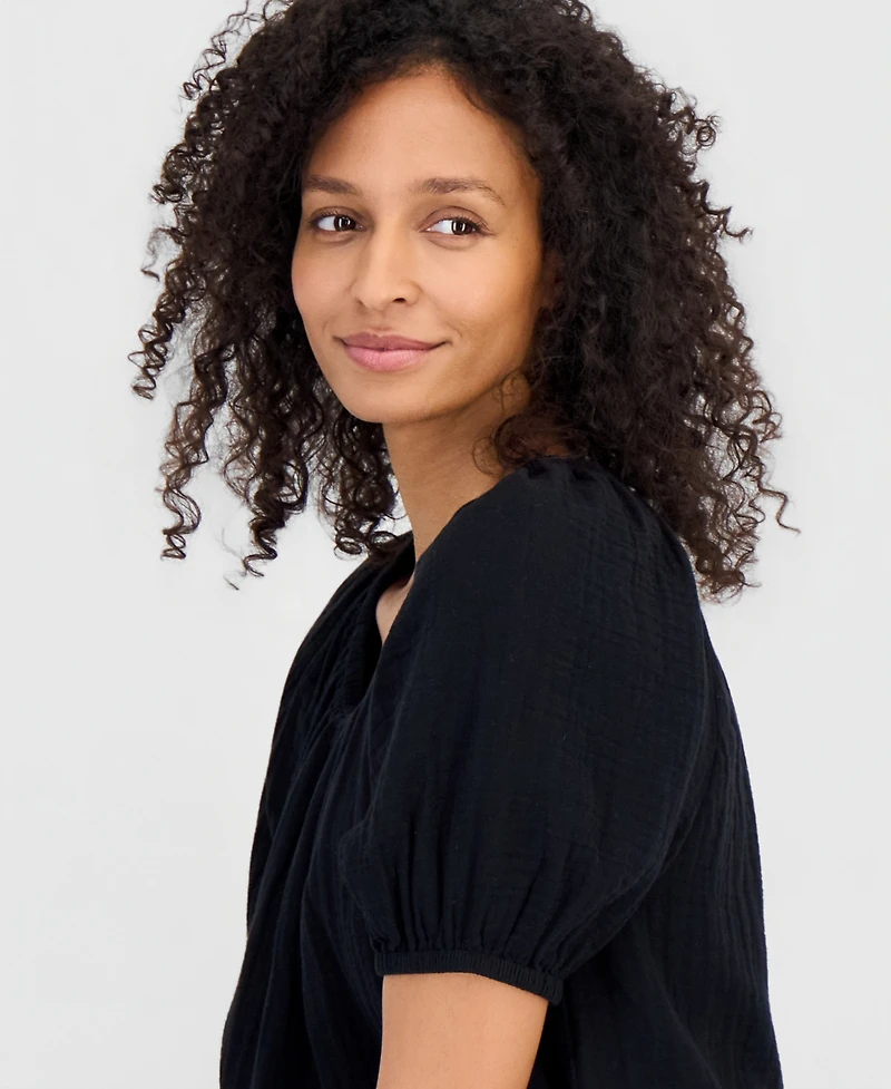 Style & Co Women's Cotton Gauze Puff-Sleeve Top, Macy's Exclusive