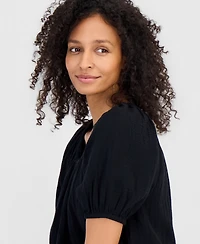 Style & Co Women's Cotton Gauze Puff-Sleeve Top, Macy's Exclusive