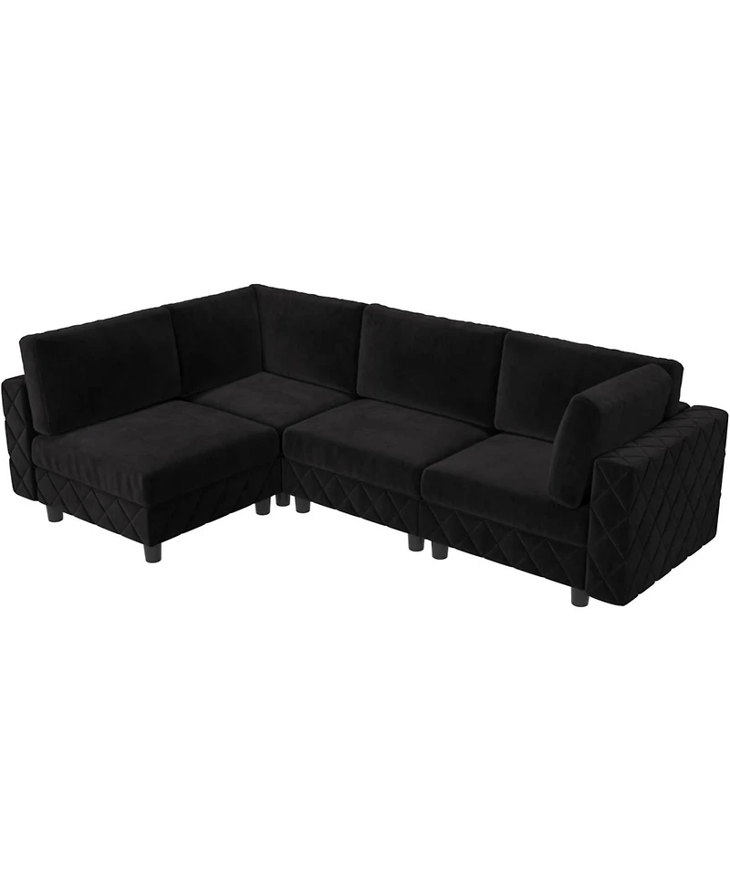 gaomon Modular Sectional Sofa, 4 Seat High Density Sponges Cloud Couch L Shaped Sofa, Velvet Couch with Upholstered for Living Room