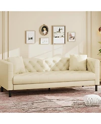 gaomon 81" Leather Couch, Handmade Button Tufted 3 Seater Sofa, Chesterfield Sofa with Deep Seat and 2 Pillows