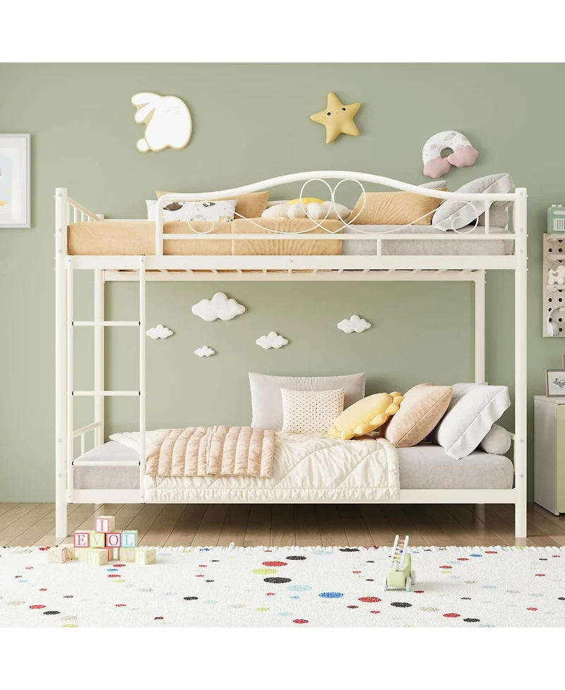 gaomon Bunk Bed Twin Over Twin, Heavy Duty Metal Bunk Bed with Safety Guardrail & Ladder, 400 Lbs Weight Capacity, Space-Saving Design, Noise Free