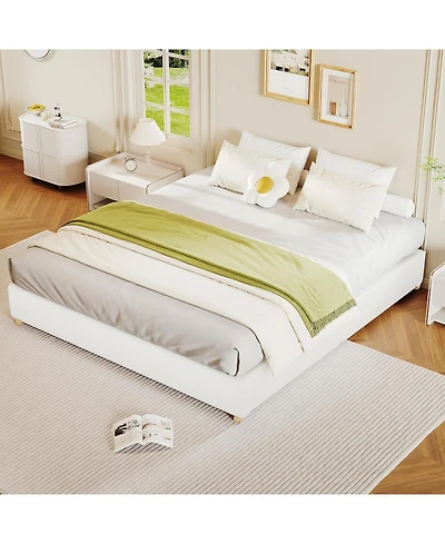 gaomon King Cloud Bed Frame, Corduroy Soft Fabric Low Bed Frames with Solid Wood Round Legs, King Size Platform Bed Without Headboard, Noiseless
