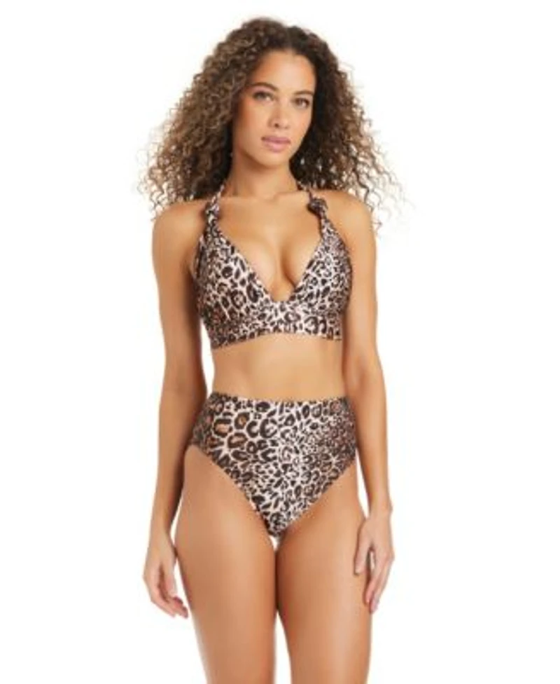 Bar Iii Womens Feline Fine Banded Sweetheart Halter Bra High Leg High Rise Swim Bottoms Macys Exclusive