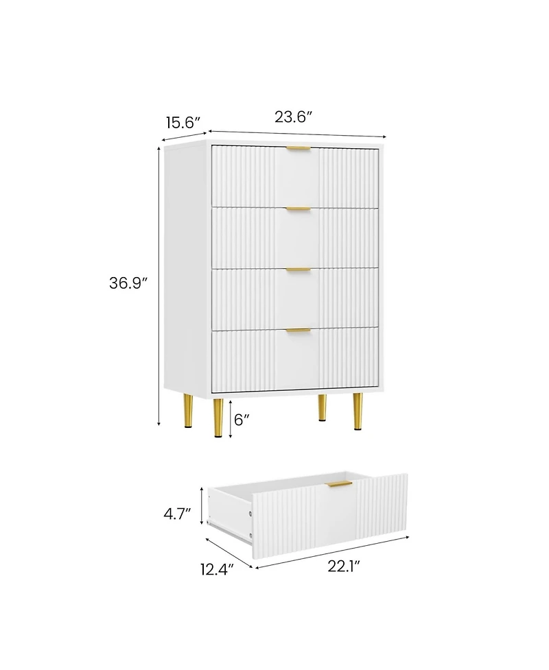 gaomon Fluted 4-Drawer Dresser, 36.85" Tall Modern Wooden Chest with Metal Handles, Space-Saving Storage for Bedroom, Living Room, Hallway