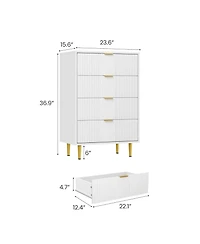gaomon Fluted 4-Drawer Dresser, 36.85" Tall Modern Wooden Chest with Metal Handles, Space-Saving Storage for Bedroom, Living Room, Hallway