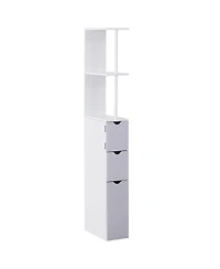 Rainsken Narrow Side Bathroom Storage Cabinet, 54" Tall Freestanding Linen Tower with 2-Tier Shelf and Drawers for Small Spaces