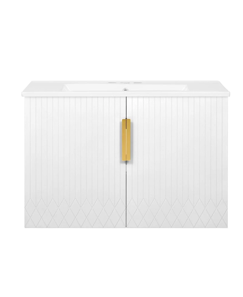Sillysis 30" Wall Mounted Bathroom Vanity with Sink, Modern Striped Cabinet Adjustable Storage & Ceramic Basin for Small Bathrooms