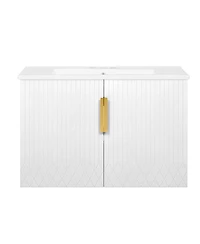 Sillysis 30" Wall Mounted Bathroom Vanity with Sink, Modern Striped Cabinet Adjustable Storage & Ceramic Basin for Small Bathrooms