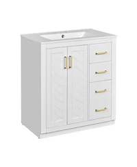 Sillysis 30" Bathroom Vanity with Ceramic Sink, 3 Drawers & Soft Close Doors, Solid Wood Cabinet for Ample Storage