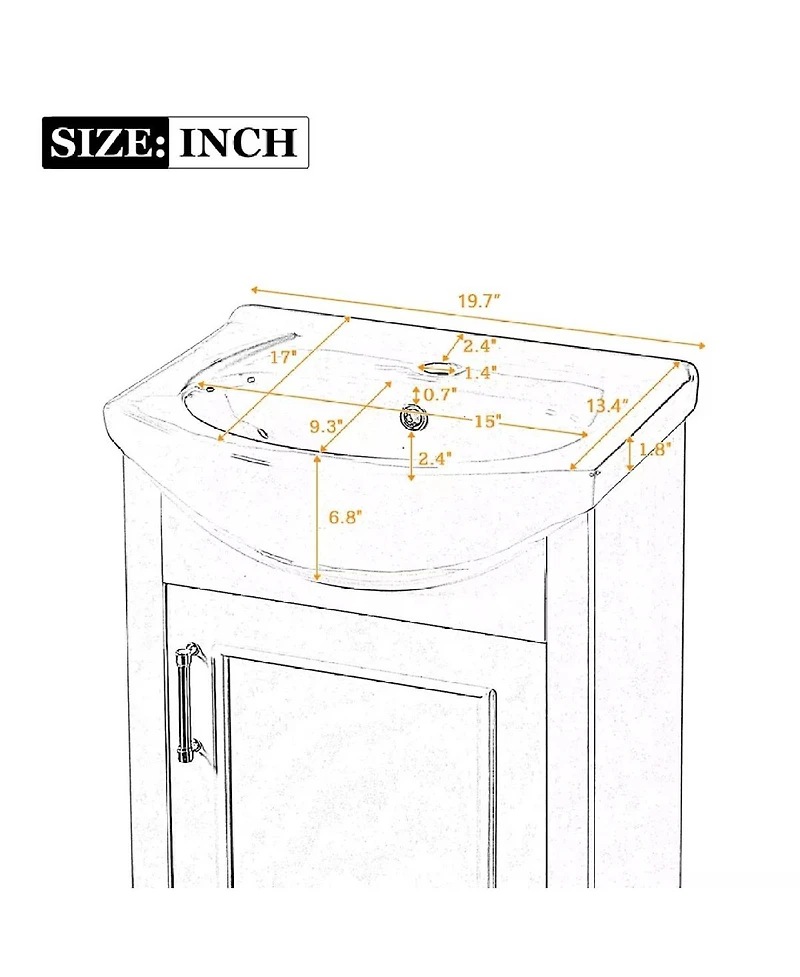 Sillysis 19.7" French Bathroom Vanity with Bulged Ceramic Sink, Soft Close Door Storage Cabinet for Small Spaces