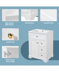 Sillysis 24" Bathroom Vanity with Sink, Compact Modern Design for Small Bathrooms