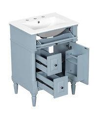 Sillysis 24" Bathroom Vanity with Sink, Solid Wood Cabinet Flip Drawer and Adjustable Shelf, Freestanding Modern Storage for Small Spaces