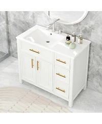 Sillysis 36" Bathroom Vanity with Left Ceramic Sink, Solid Wood & Mdf Cabinet, Ample Storage Drawers, Modern Freestanding