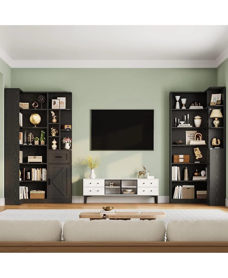 gaomon 74'' Tall Corner Bookshelf - 6-Tier Book Shelf with Drawer and Cabinets, l-Shaped Bookcase Open Storage Shelves Modern Display for Home