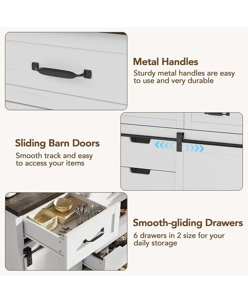 gaomon Farmhouse 6 Drawer Dresser with Sliding Barn Doors, Wooden Tv Stand for Living Room