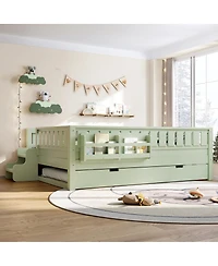 Streamdale Furniture Avocado Full Bed with Bookshelves, Staircase, Safety Rails, and Trundle