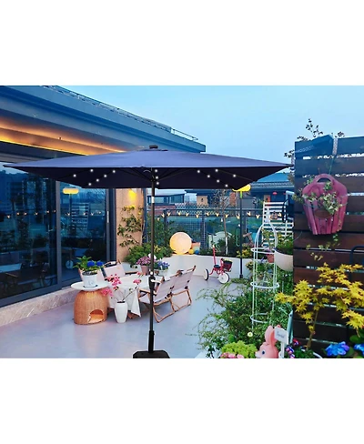 Streamdale Furniture Square Solar Led Patio Umbrella with Crank & Base