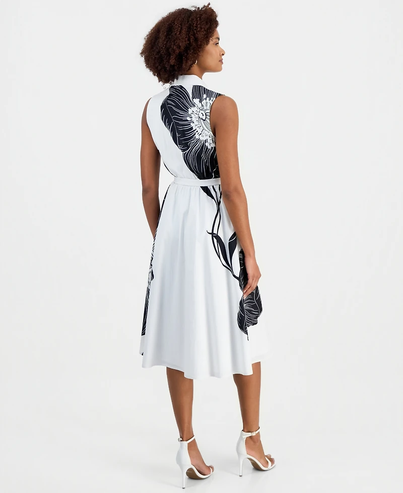 T Tahari Women's Sleeveless Belted Fit & Flare Dress