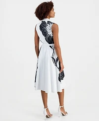 T Tahari Women's Sleeveless Belted Fit & Flare Dress