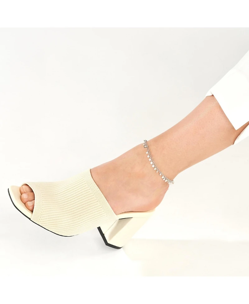 Curata Jewelry 925 Sterling Silver 10 Inch Rhodium Plated Round Link With Hanging Rhombus Adjustable Anklet