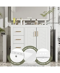 Sillysis 36" Bathroom Vanity with Ceramic Sink, Solid Wood Frame, Soft Close Drawers & Ample Storage for Modern Homes