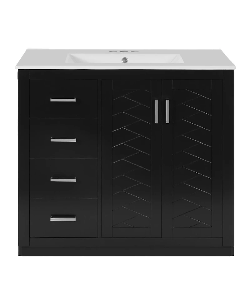 Sillysis 36" Bathroom Vanity with Ceramic Sink, Solid Wood Frame, Soft Close Drawers & Ample Storage for Modern Homes