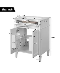 Sillysis 24" Modern Bathroom Vanity with Ceramic Sink, Soft Close Doors & Adjustable Storage Shelf for Small Spaces