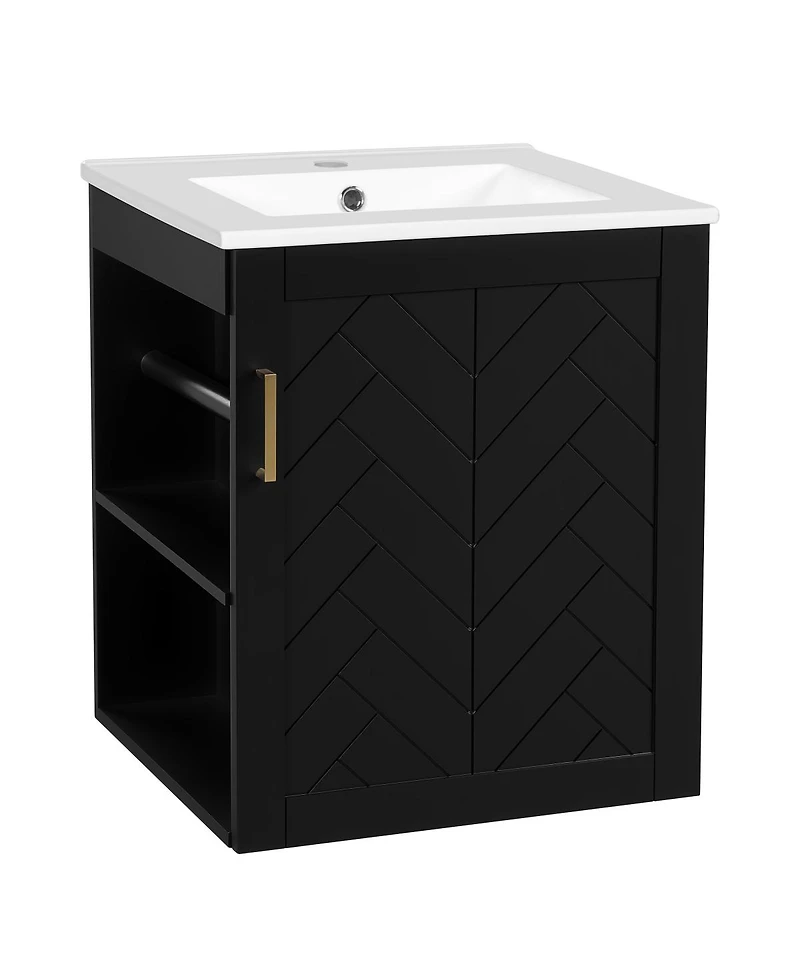 Sillysis 20" Wall Mounted Bathroom Vanity with Sink, Modern Floating Open Shelves for Small Spaces