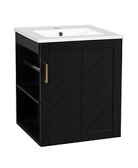 Sillysis 20" Wall Mounted Bathroom Vanity with Sink, Modern Floating Open Shelves for Small Spaces