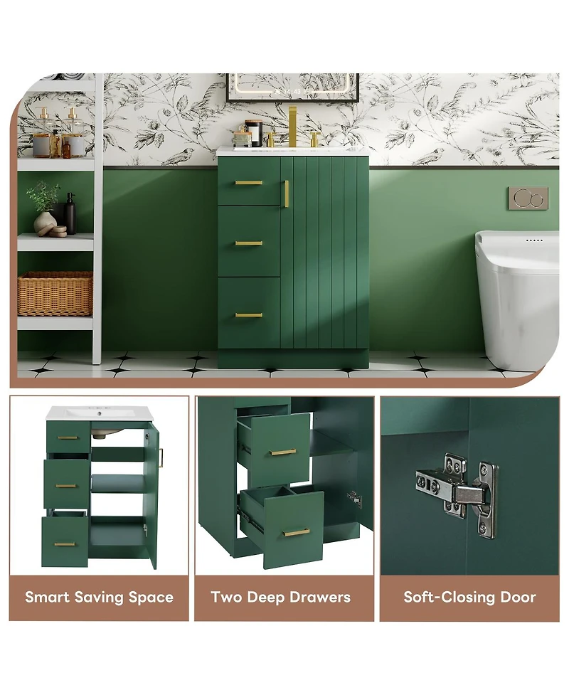 Sillysis 24" Modern Bathroom Vanity with Sink, Small Freestanding 2 Drawers and Soft Close Door
