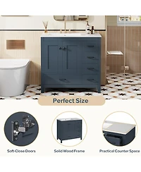 Sillysis 36" Bathroom Vanity with Sink, Solid Wood Cabinet & 5 Drawers Storage, Modern Freestanding Bath for Small Spaces