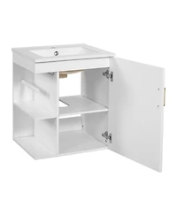 Sillysis 20" Wall Mounted Bathroom Vanity with Sink, Modern Floating Open Shelves for Small Spaces