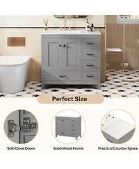 Sillysis 36" Bathroom Vanity with Sink, Solid Wood Cabinet & 5 Drawers Storage, Modern Freestanding Bath for Small Spaces