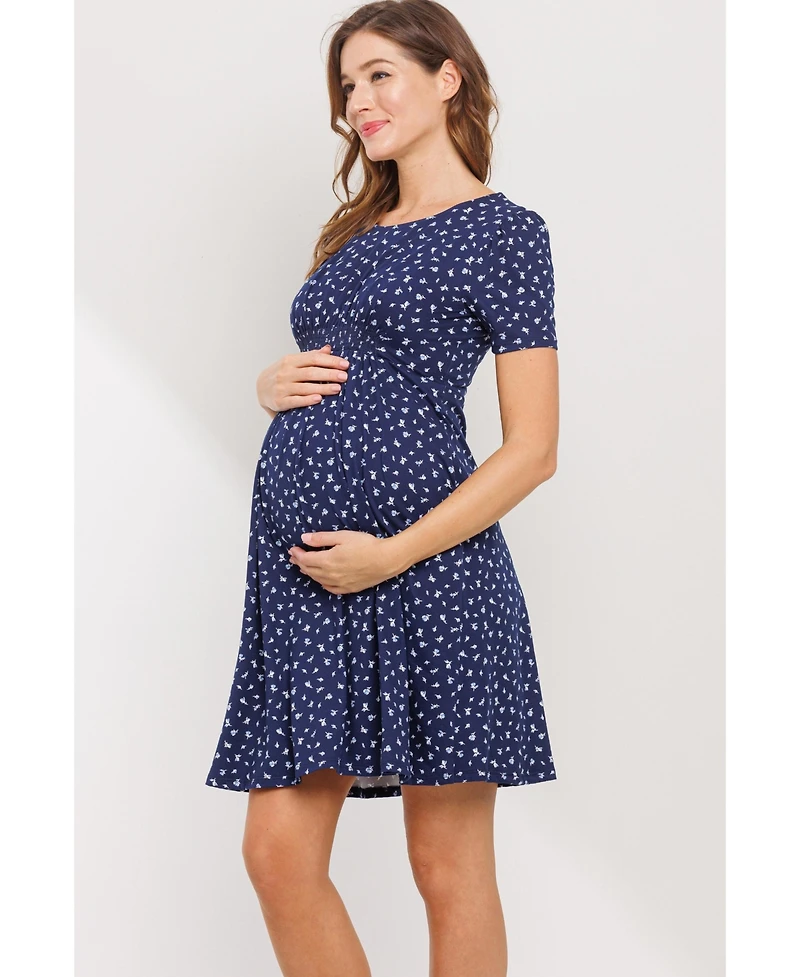 Hello Miz Maternity Floral Empire Waist Short Sleeve Dress