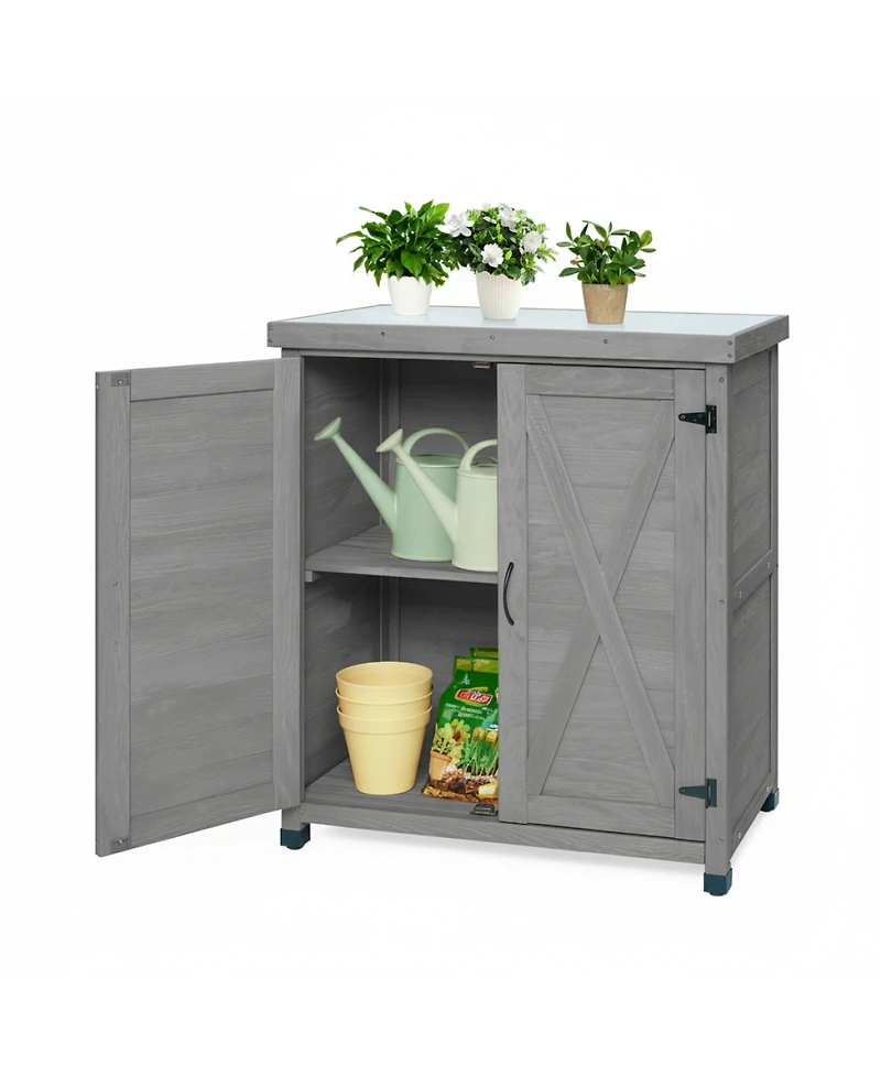 Streamdale Furniture Potting Bench with Storage Cabinet and Metal Table Top