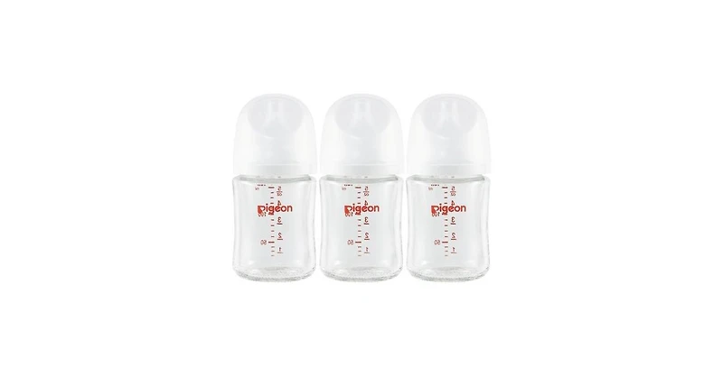 Pigeon Baby Glass Nursing Bottle Wide Neck, Includes 3pcs Stage1 Nipples
