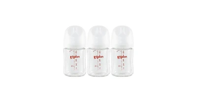 Pigeon Baby Glass Nursing Bottle Wide Neck, Includes 3pcs Stage1 Nipples