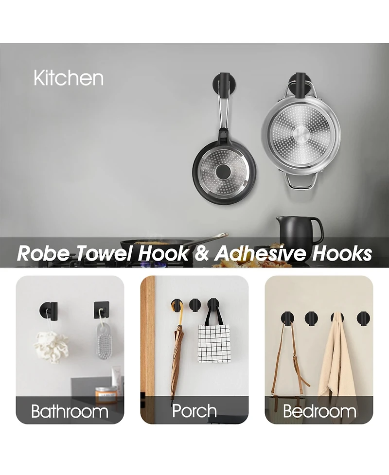 Rainsken 9-Piece Wall-Mounted Bathroom Hardware Accessory Set, Stainless Steel Towel Bar, Towel Ring, Toilet Paper Holder and Robe Hook
