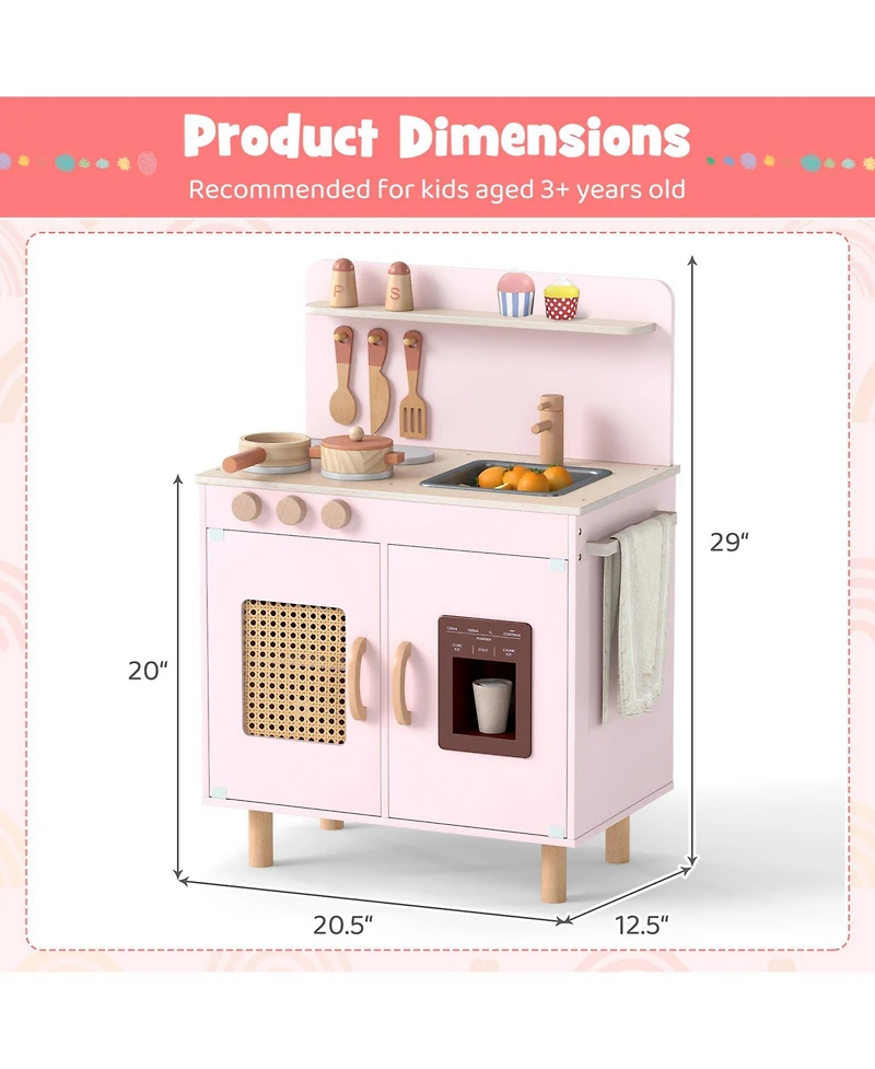 Slickblue Kids Wooden Toy Kitchen Playset with Working Ice Maker