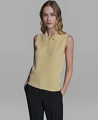 Karl Lagerfeld Paris Women's Collared Sleeveless Sweater