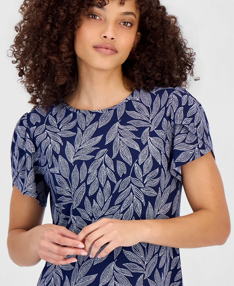 Anne Klein Essentials Petite Printed Tulip-Sleeve Top